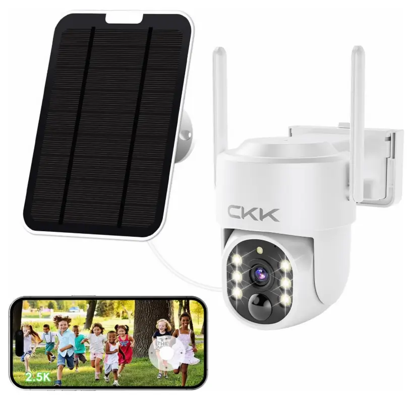 [6LED Floodlight] 2.5K Solar Camera Outdoor, 360° View Pan/Tilt WiFi Camera, Battery PTZ Security Camera Wireless, Color Night Vision, PIR Motion Detection, 2-Way Audio, Compatible with Alexa, C202